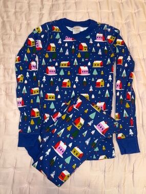 Hanna Anderson Kids Holiday Village Pajama Set - Blue size 8 (130)
